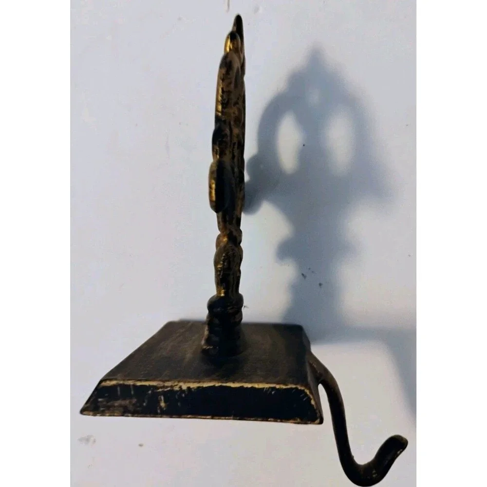 Vtg Ornate Gold Cast Metal Wall Hook Heavy Single Hat Coat Towel Key Hanger